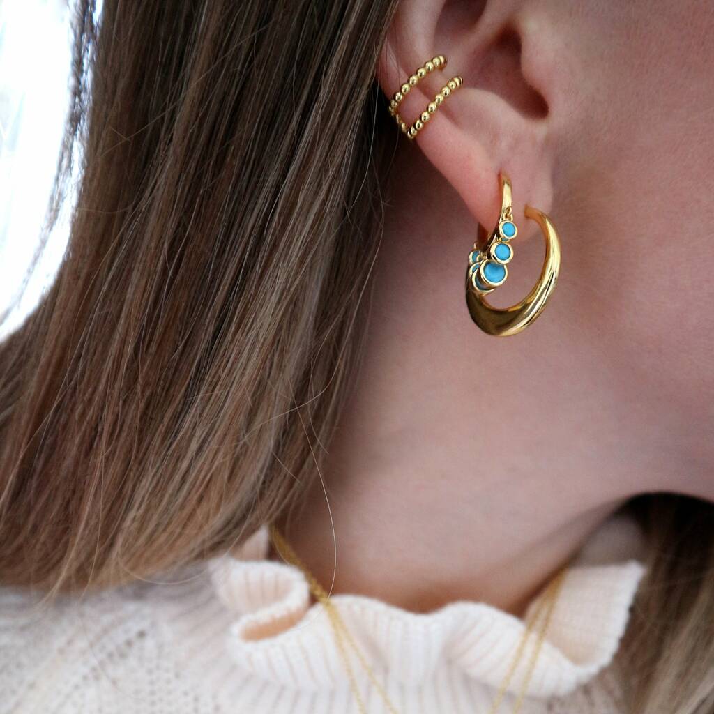 Turquoise Drop Hoop Earrings By Junk Jewels