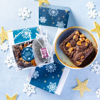 'Snowflakes' Gluten Free Salted Caramel Brownie And Tea, 2 of 2