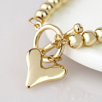 Gold Plated Heart Charm T Bar Bracelet, 3 of 6