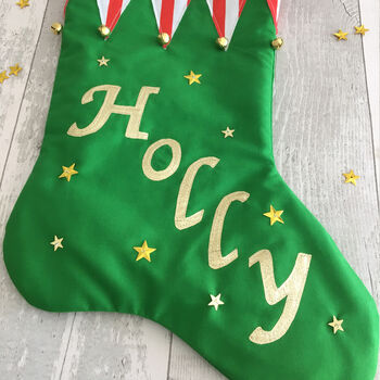 Personalised Fabric Elf Christmas Stocking, 3 of 5