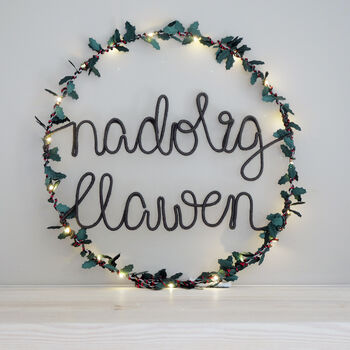 Nadolig Llawen Christmas Fairy Light Wreath, 3 of 5