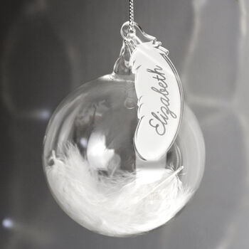 Personalised Feather Glass Christmas Bauble, 2 of 3