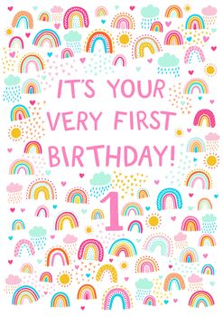 Girls 1st Birthday Card, Rainbow First Birthday Card, 3 of 3