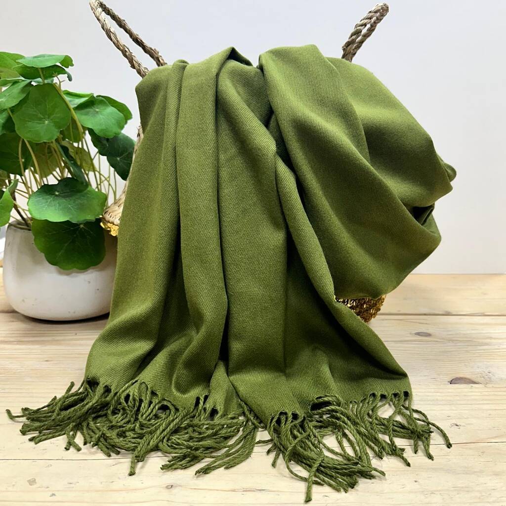 Super Soft Plain Pashmina Style Scarf In Olive Green, 1 of 3
