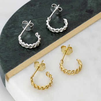 Gold Plated Or Sterling Silver Chain Mini Hoop Earrings, 2 of 6