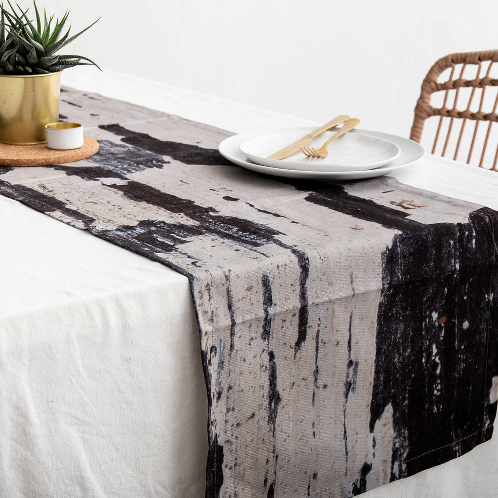 Abstract Textured Cotton Table Runner 'Monochrome' By Ruth Holly