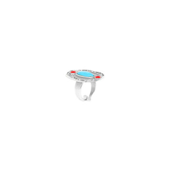 Oval Ring Touch Of Silver Turquoise And Red, 3 of 3