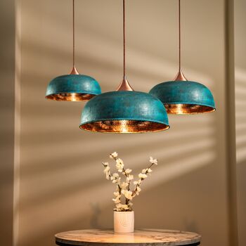 Verdigris Copper Pendant Light With Fixtures, Handmade Farmhouse Copper Lighting, 6 of 6