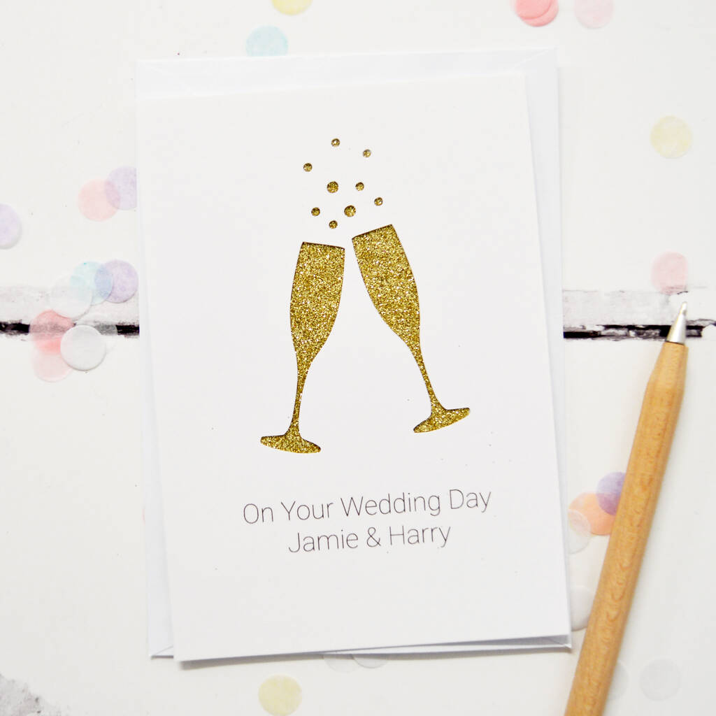 Personalised Champagne Flutes Glitter Cut Out Card, 1 of 4