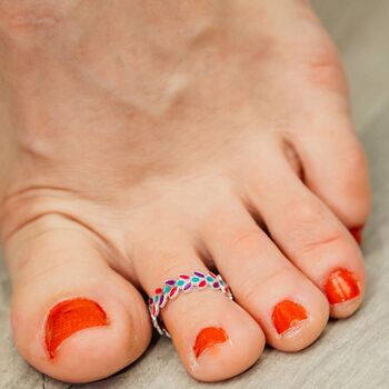 Colourful Adjustable Pure Silver Band Bohemian Toe Ring, 3 of 5