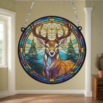 Stag Stained Glass Effect Suncatcher Design Two, 4 of 6