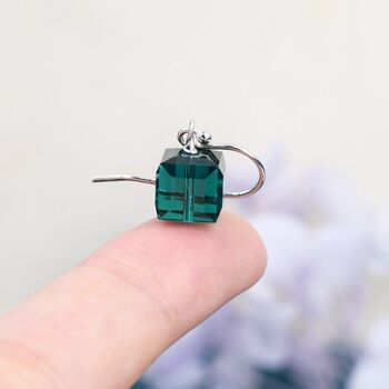 Emerald Green Crystal Cube Drop Hook Earrings, 10 of 12