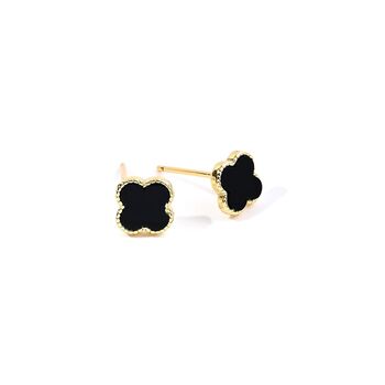 Black Small Clover Stud Earring In 14 K Gold Plate, 2 of 3