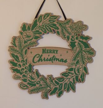Screenprinted Foliage Wooden Christmas Wreath, 3 of 7