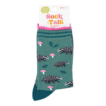 Badgers Woodland Animals Bamboo Ankle Socks Women's Green, 3 of 3