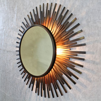 Xenna Antique Copper Sunburst Rays Light Wall Mirror, 2 of 4