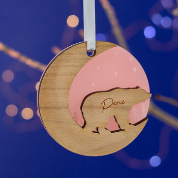 Starry Bear Wood Personalised Christmas Decoration, 2 of 7