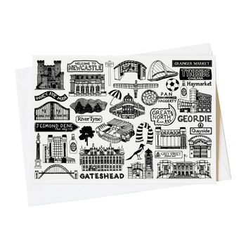 Newcastle Black And White Illustrated Greeting Card, 3 of 6