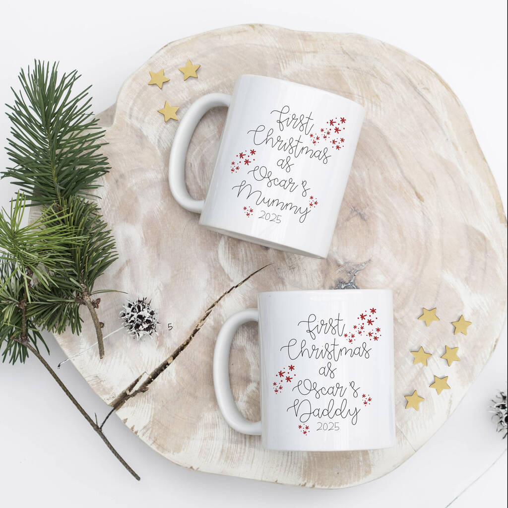 Set Of Personalised 1st Christmas As Mummy Daddy Mugs