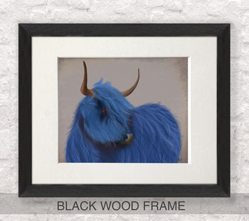 Highland Cow In Blue Art Print Framed Or Unframed, 3 of 6