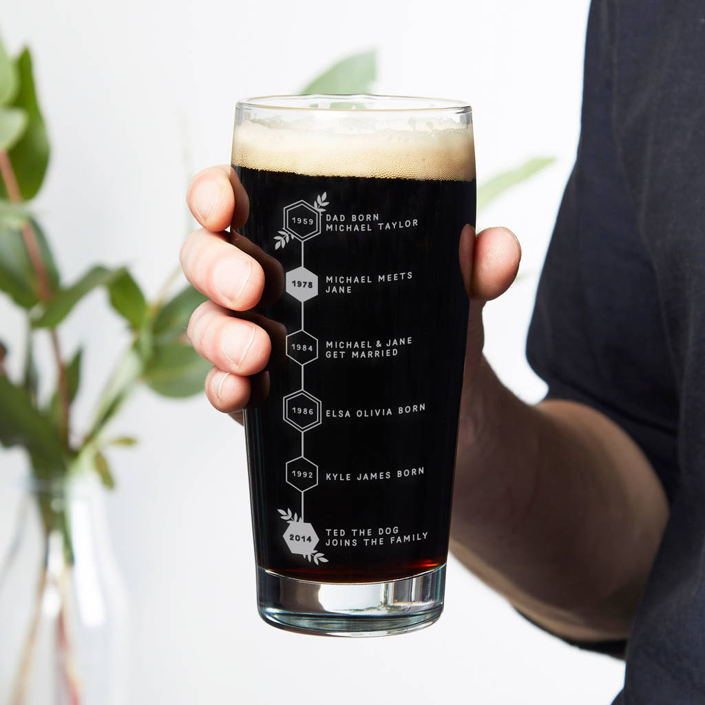 Dads Life Timeline Etched Beer Glass By Normadoro