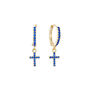 Camilla Blue Gold Cross Huggie Earrings, thumbnail 1 of 2