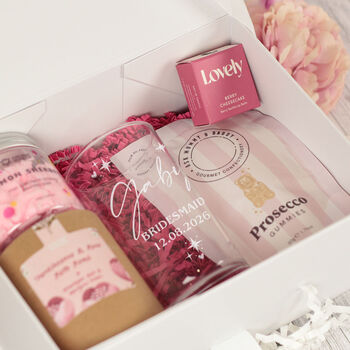 Personalised Bridesmaid Highball Glass Pink Pamper Gift Box, 3 of 8