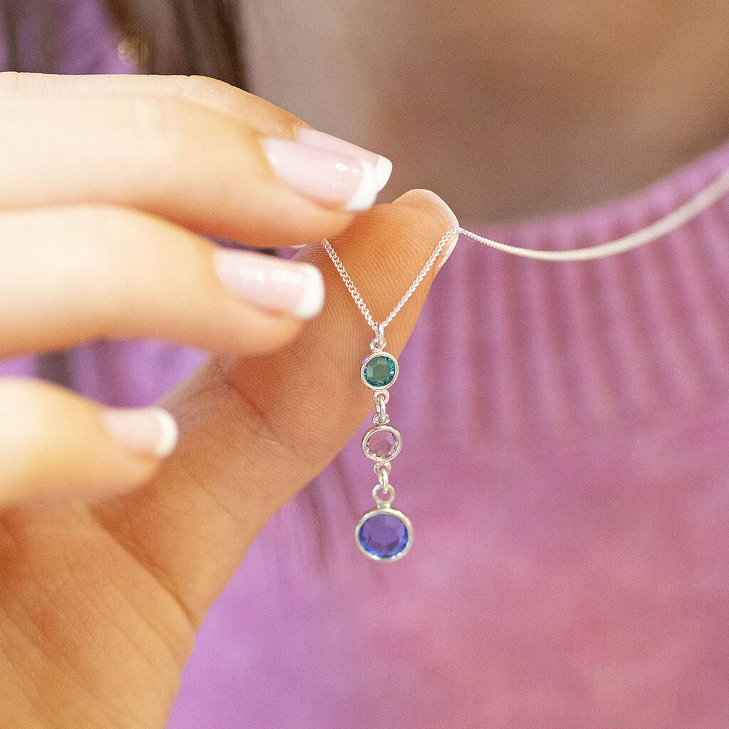 Mother And Two Children Birthstone Pendant Necklace, 1 of 6