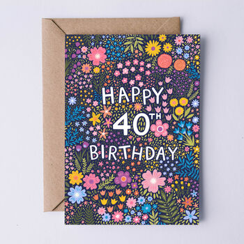 40th Birthday Card For Women, Floral 40th Card, For Her, 2 of 3