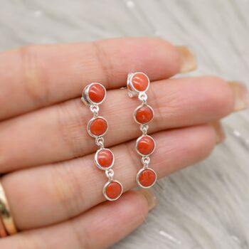 Red Coral Sterling Silver Earrings, 4 of 4