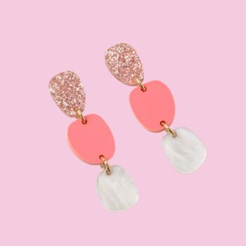 Lily Pink Glitter Acrylic Dangle Earrings, 2 of 3