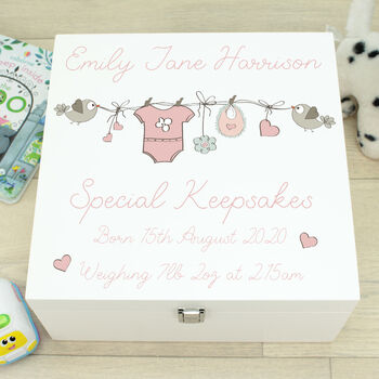 Personalised Bunting Baby Wooden Memory Box, 2 of 6