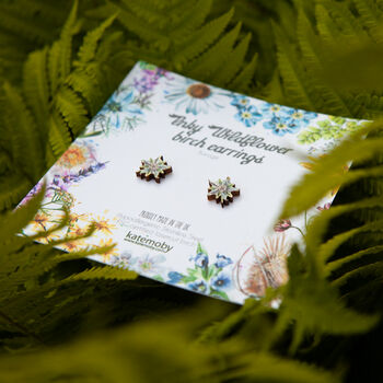 Inky Borage Wildflower Birch Stud Earrings, 5 of 10