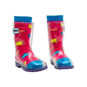 Squelch Transparent Wellies And Three Sock Set Strawberry, 5 of 7