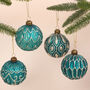 G Decor Set Of Four Blue Glass Christmas Baubles, thumbnail 1 of 5