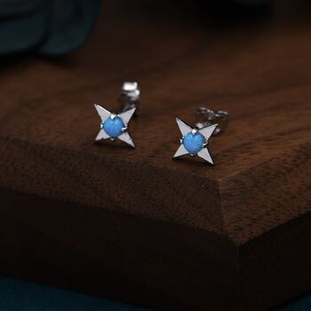 Starburst Blue Opal Stud Earrings In Sterling Silver, 5 of 12