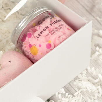 Personalised Stemless Glass Pink Pamper Gift Box Hamper, 3 of 8