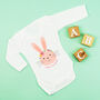 Personalised First Easter Rabbit Bodysuit Pink Or Grey, thumbnail 2 of 8