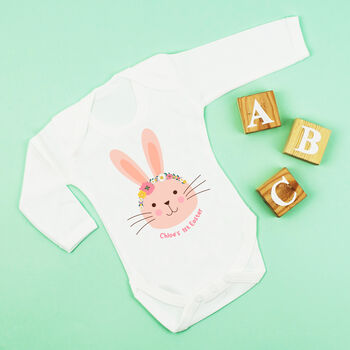 Personalised First Easter Rabbit Bodysuit Pink Or Grey, 2 of 8