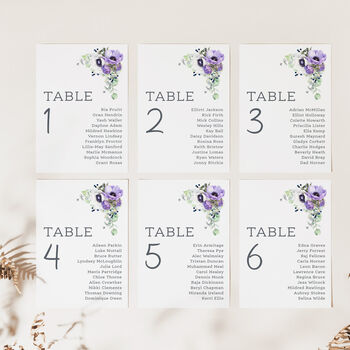 Wedding Seating Plan Cards Deep Purple Floral, 2 of 6