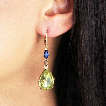 Statement Lime Green And Blue Rhinestone Drop Earrings, 2 of 7