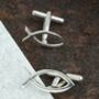 Ichthus Fish Sterling Silver Cufflinks, thumbnail 1 of 3