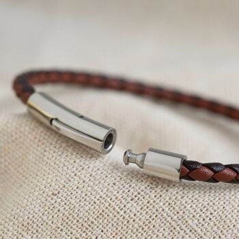 Men's Personalised Slim Woven Leather Bracelet In Box, 10 of 11