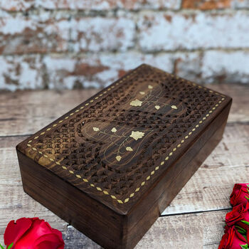 Wooden 5th Anniversary Gift For Her; Wooden Heart Carved Box, 2 of 9