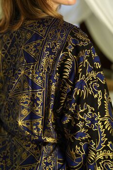 Navy And Gold Batik Kimono Robe, 6 of 8