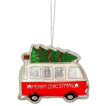 Embroidered Camper Van Christmas Decoration, 4 of 4