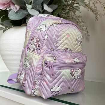 Personalised Childrens Small Lilac Unicorn Backpack, 2 of 5