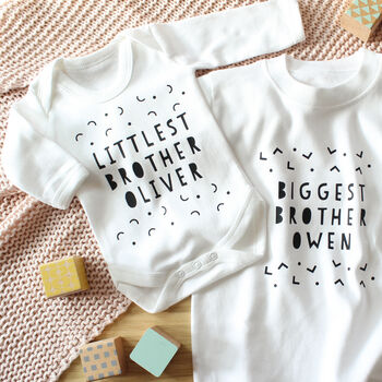 Personalised Littlest Sibling Sets Or Single Babygrow, 2 of 4