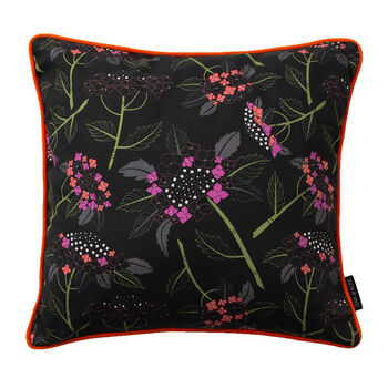 Hydrangea Black Botanical Patterned Cotton Cushion, 2 of 7