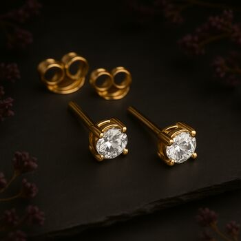 Solid 9ct Yellow Gold April Cubic Zirconia Birthstone Stud Earrings, 2 of 5